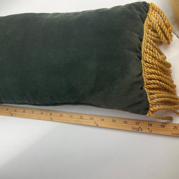 VTG Green Velvet Throw Pillow Rope Fringe 18"x10" Rectangular Old Money MCM - Picture 4 of 6